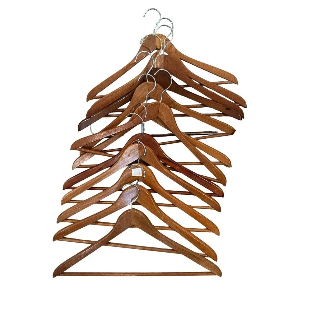 Vintage Wishbone Shape Wooden Hangers 19 Suit Jacket 5 Trouser Pants Lot of 24